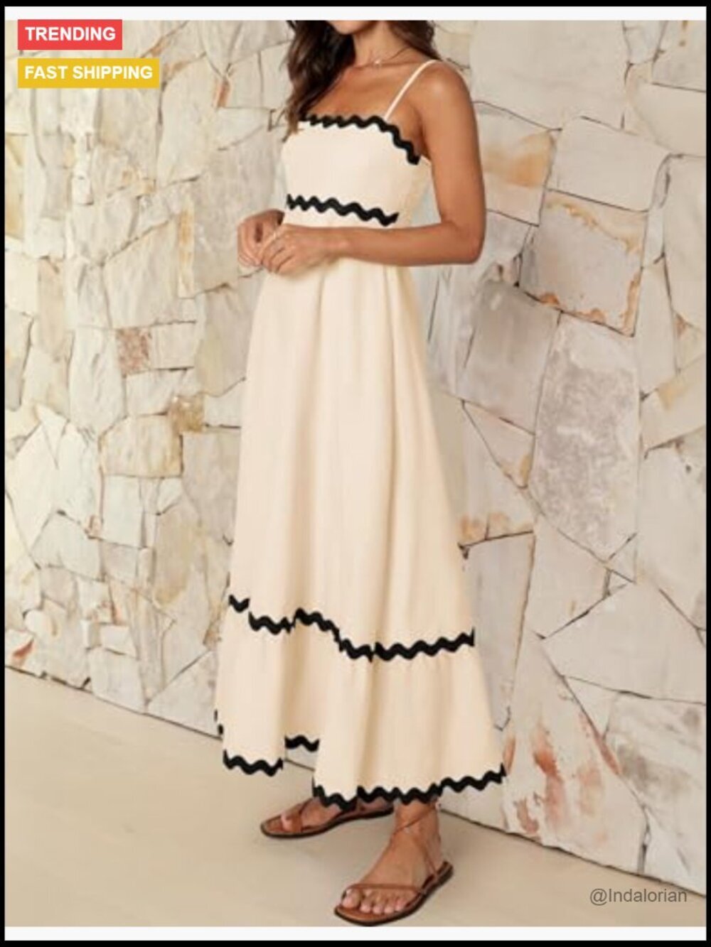 Spaghetti Strap Sleeveless Backless Sundress Flowy Smocked A Line Midi Dress - Picture 5 of 7